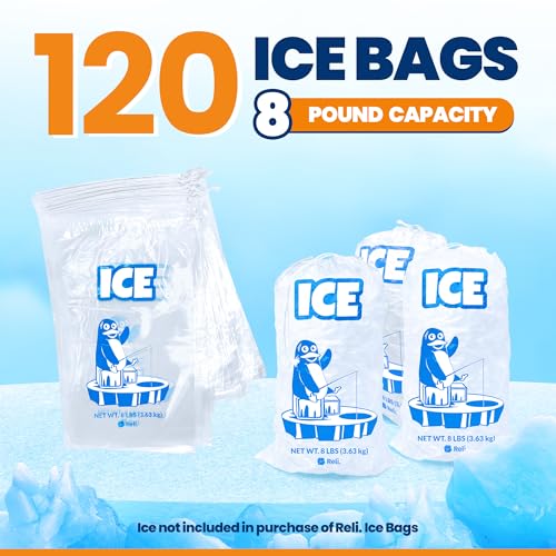 Reli. Plastic Ice Bags 8lb (120 Pack Bulk) Cotton Drawstring | 11"x19"