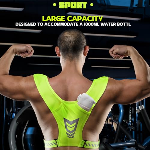Reflective Vest Chest Phone Holder, Adjustable Hydration Training Workout Gear for Nighttime Running Biking - color: Fluorescent green