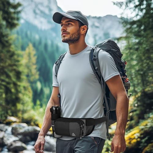 Fanny Pack for Women Men with Water Bottle Holder,Waist Bag for Hiking,Travel,Running,Dog Walking,Workout,Cycling (Black) - color: Black