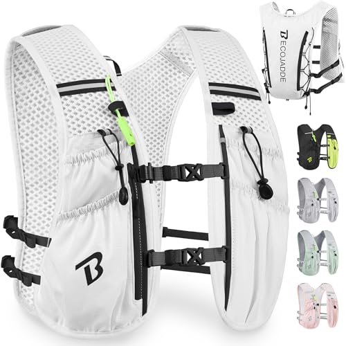 BECOJADDE Running Vest for Women Men, 5L/6L Lightweight Hydration Backpack Running Pack for Marathon, Trail, Cycling, Hiking, Jogging - color: White