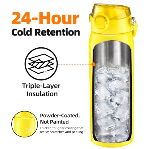 Fanhaw 24oz Stainless Steel Water Bottle with 2-in-1 Lid, Bright Yellow - color: Bright Yellow