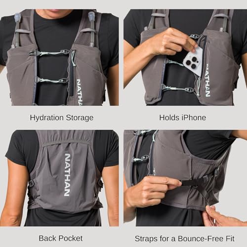 Nathan Women's Hydration Vest - Lightweight Mesh, Breathable, 2x14oz Flasks, 2L Bladder, Reflective Vest, Pinnacle Breeze - size: Small-Medium, style: Charcoal