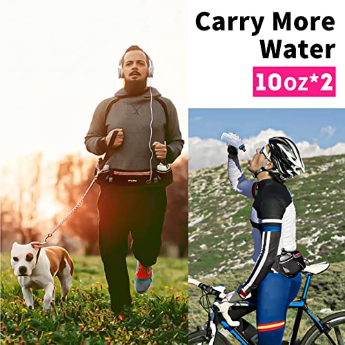 PYFK Running Belt with Water Bottles, Hydration Belt for Men and Women, Water Bottle Holder Running Pouch Water Belt, Fanny Pack Fits 7 inches Phones, Waist pack for Runner Jogging - color: rose red