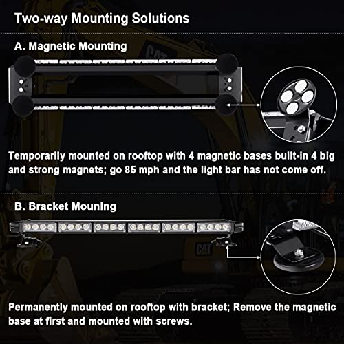 WOWTOU Roof Safety Flashing 56 LED Red White Emergency Light Bar for Volunteer Firefighter First Responder Vehicles Trucks POV, Strong Magnetic Strobe Beacon Lights - color: Red / White