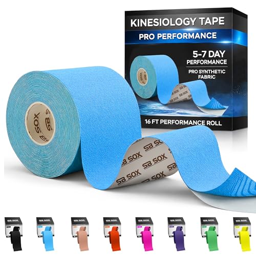 SB SOX Pro Kinesiology Tape, Synthetic Latex-Free, 16 ft (Blue - Uncut) - color: Blue - Uncut