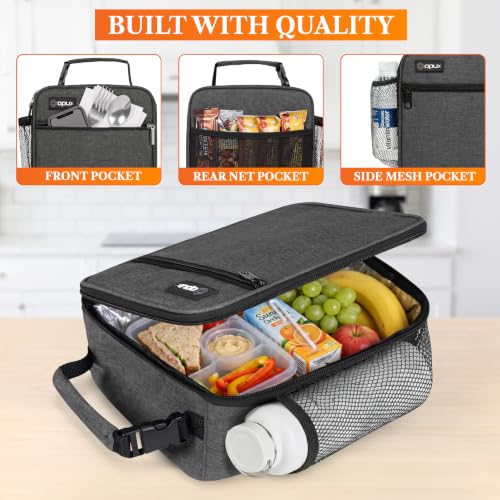 opux Insulated Lunch Box Kid & Adult, Leakproof Soft Cooler Bag, Charchoal - color: Charcoal