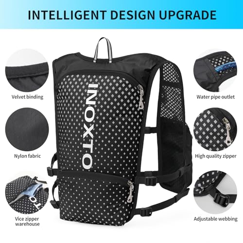 INOXTO Running Hydration Vest Backpack,Lightweight Insulated Pack with 1.5L Water Bladder Bag Daypack for Hiking Trail Running Cycling Race Marathon for Women Men - color: Black spots