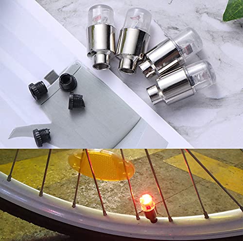 4 Pack LED Valve Stem Caps Lights for Car Tires Bike Truck Golf Cart Wheel Assemblies Light up Air Neon Bicycle Motorcycle Tyre for Kids Men Women(Red) - color: 4-Red