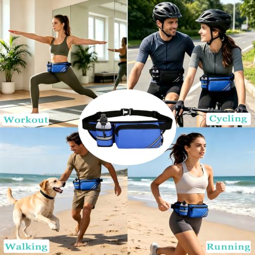 Fanny Pack with Water Bottle Holder, Hydration Running Belt for Men, Waterproof Waist Bag for Women Girls Kids Fit Hiking Walking Runners Exercise Outdoor Cell Phone iPhone Carry Pouch Blue - color: 3-Blue