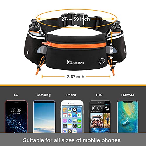 Number-one Running Belt with Water Bottles(2 x 175ML), Hydration Belt Waterproof Waist Pack Bag Fits iPhones Adjustable Sports Waist Pouch for Marathon Running Hiking Cycling - color: Orange