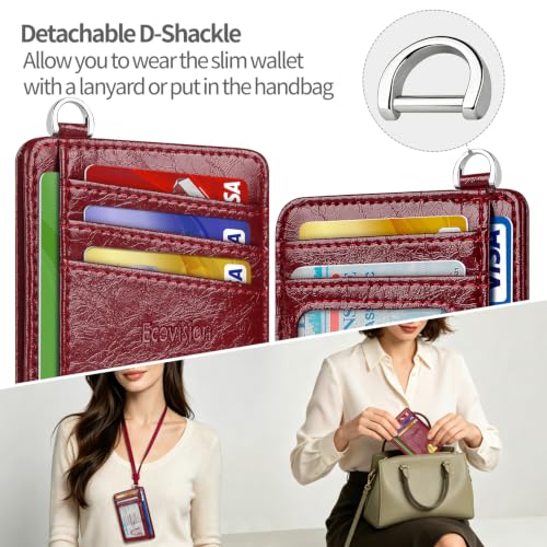 Slim Minimalist Front Pocket Wallet, RFID Blocking Credit Card Holder Wallet with Integrated D-Shackle for Men Women - color: Glossy Burgundy