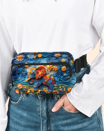 Elephant Fanny Pack Fashion Belt Bag Lightweight Waist Pouch with Adjustable Strap Mini Crossbody Bags for Women Travel Sports Running - color: Dark Blue