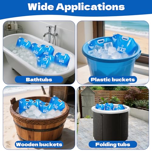 4 Pcs Ice Bath Bags, 10 L Reusable Cold Plunge Accessories Portable Bathtub Ice Packs Large Cold Water Freezer Bag with Handle for Home Outdoor Bathtub Bucket, Blue