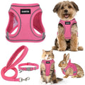 GAMUDA Small Pet Harness Collar and Leash Set, Step in No Chock No Pull Linen Fabric Soft Mesh Dog Vest Harnesses Reflective for Dogs Puppy Cats Kitten Rabbit (Pink, S) - color: Pink, size: Small