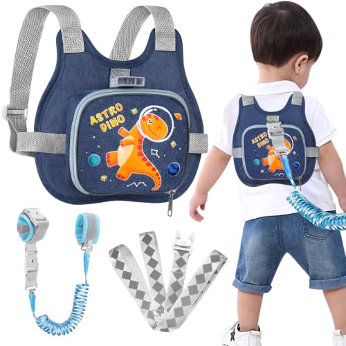 Toddler Leash Anti Lost Wrist Link, Accmor Baby Walking Safty Harness Leash - color: Navy Blue/Dinosaurs & Planet