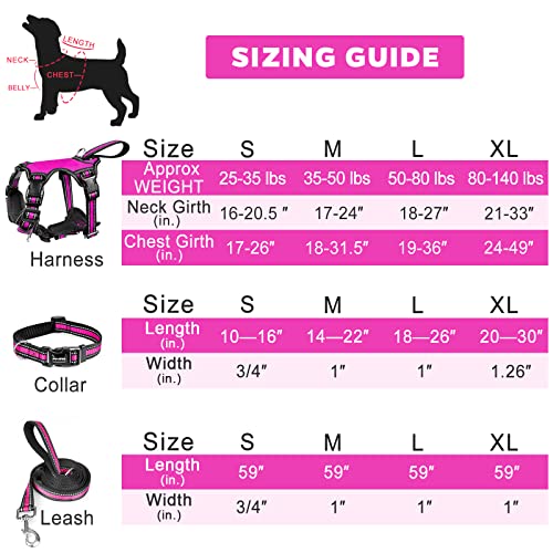 WINSEE Pet Harness Collar and Leash Set, All-in-one Reflective Dog Harness No Pull with Adjustable Buckles for Puppies, Small, Medium, Large, and Extra-Large Dogs (Medium, Rosy) - color: Rosy, size: Medium