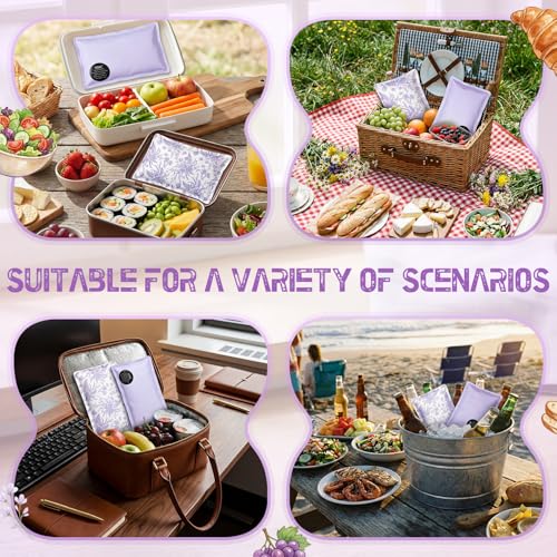 VIHOSE 2 Pcs Ice Packs for Lunch Box Bag - color: Purple, style: Floral