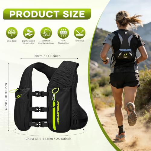 Maelstrom Running Vest, Lightweight Hydration Pack with 500ml Soft Flask - color: Black