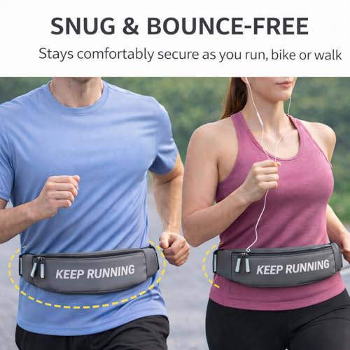 Slim Running Waist Pack for Women Men, Large Capacity Waist Belt with Organized Compartments, No-Bounce Secure Fit for Cycling, Hiking, Climbing Adventure & Reflective Safety Night Running-Gery - color: Tech Grey