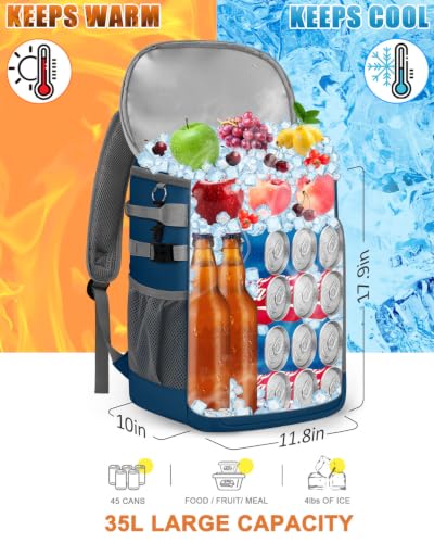 Capolo Cooler Backpack Insulated Leak Proof for Women Men Soft Cooler Bag - color: Leather Blue, size: 45 Cans