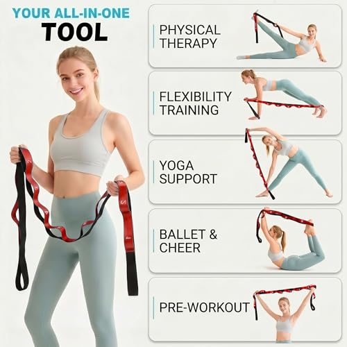 Acozycoo Stretching Strap with Loops for Physical Therapy,Knee,Leg Lifter - color: Red, size: Length: 86 Inch, Width: 1.5 Inch