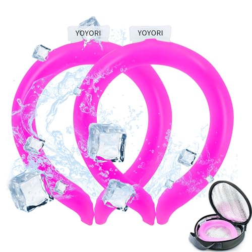 2 Pack Neck Cooling Tube with Insulated Cooling Bag, Reusable PCM Ice Ring - color: Pink*2
