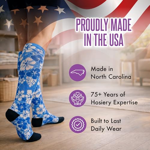 Crazy Compression Over-the-Calf Socks with Fun Designs - color: Aloha Blue, size: Small-Medium