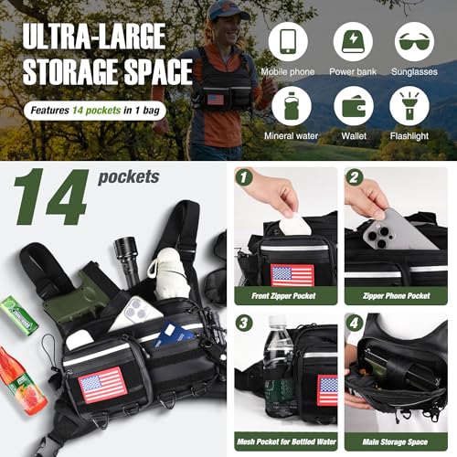 PLUSINNO Chest Bag For Men and Women, Chest Rig Tactical Vest for Sport, Running Phone Holder, EDC Travel Chest Pack for Hiking, Running, Motorcycling,Workouts