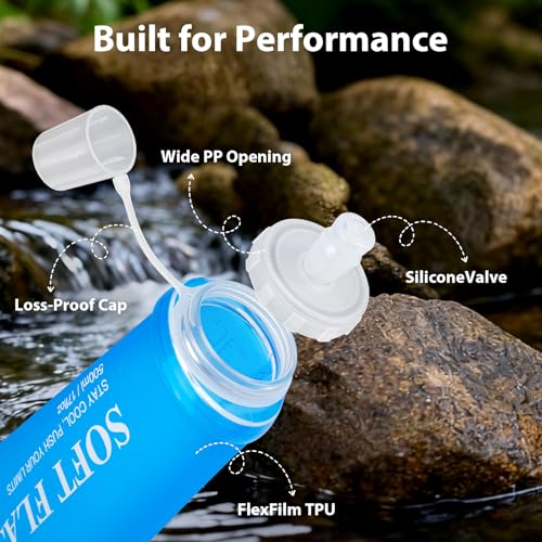 Collapsible Water Bottle 2PCS, BPA-Free Reusable Soft Flask 500ml with Leakproof Cap, Foldable Water Bottle for Running, Walking, Hiking, Camping Cycling