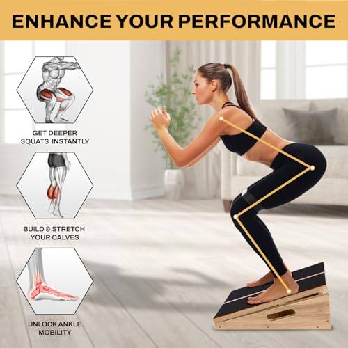 Portable Wooden Slant Board for Calf Stretching - Non-Slip Calf Stretcher Slant board with 5 Position - Adjustable Slant Board for Squats Knees & Ankle Stretcher - Incline board for calf stretching