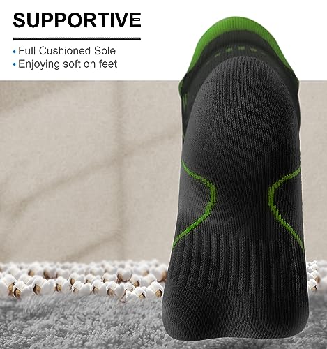 BULLIANT Men Running Ankle Socks 6Pack-Cushioned Support-Low Cut No Show - color: 6pairs-black3655, size: 10-12