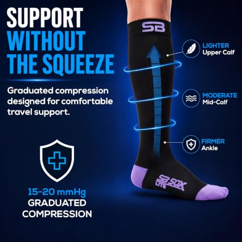 SB SOX Lite Compression Socks for Flying (15–20 mmHg) - color: Black/Purple, size: S/M
