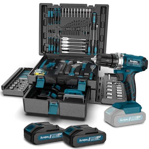 Sundpey 255-PC Portable Home and Auto Tool Kit Set with 21V Cordless Drill