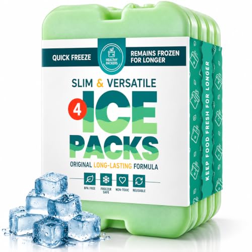 Healthy Packers Ice Packs for Lunch Boxes, Slim Cooler Ice Packs - color: Green (4 Pack)