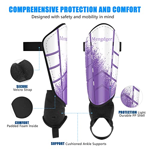 Shin Guards Soccer Youth Kids Boys Girls Toddler Shin Pads Child EVA Cushion Protection Reduce Shocks Injurie Calf Protective Gear Suitable for 4 5 6 7 8 9 10 11 12 Years Old - color: Purple+White Ankle, size: Small