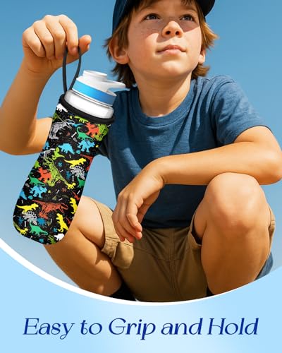 Water Bottle Sleeve for Cirkul 22 oz - Bottles Cover Holder Carrier Bag with Handle Strap - color: Black Dinosaur