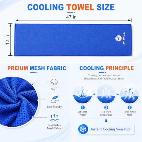 YQXCC 2 Pack Cooling Towels (47"x12"), Ice Cool Towel for Neck & Face - color: Dark Blue/Orange
