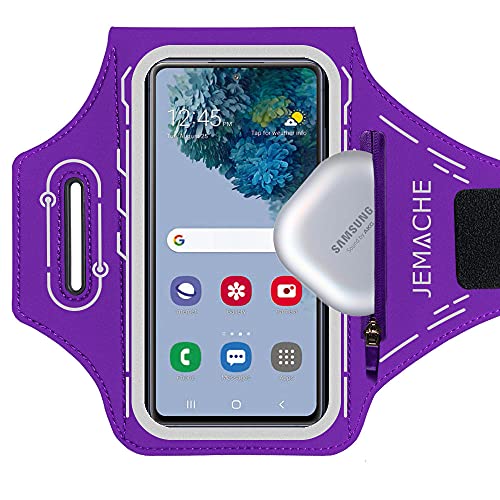 Armband for Samsung Galaxy S26 S25 S24 S23 S22 Ultra/Plus/FE, Gym Running Workouts Arm Band with Earbuds Holder (Purple) - color: Purple