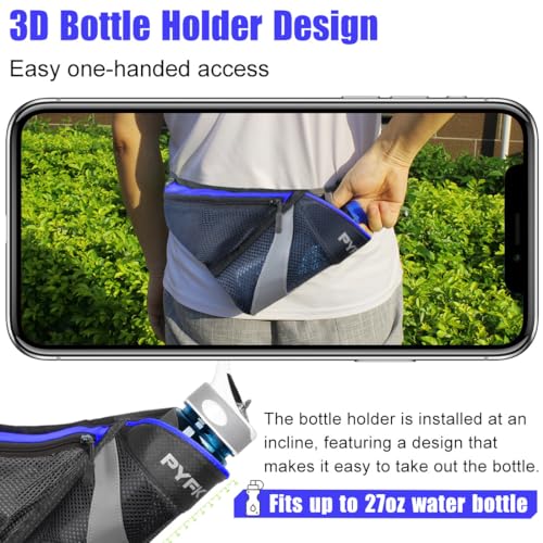 PYFK Running Belt Hydration Waist Pack with Water Bottle Holder for Men Women Waist Pouch Fanny Bag Reflective - color: Blue