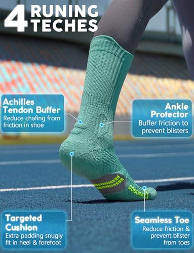 Juclise Women's Compression Crew Running & Hiking Socks, 3 Pairs, Cushioned - color: Frosty Green, size: Medium