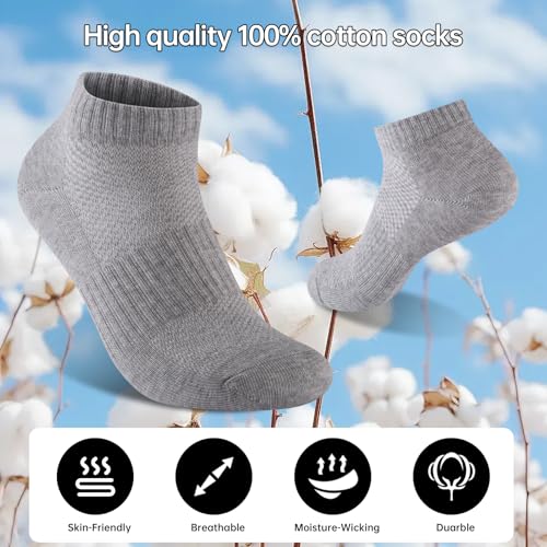 Womens Cotton Ankel Socks, Athletic Performance Running Moisture Wicking Breathable socks - color: 6 Pairs Grey, size: Medium-Large