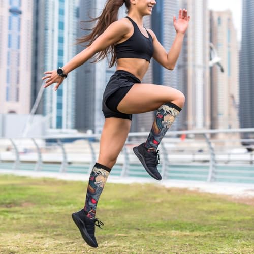 Compression Socks Knee High Circulation Support Socks For Women Men Athletic Running Work Hiking Cycling Travel - color: Dragon