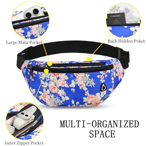 Fanny Pack for Women Men,Crossbody Water Resistant Sports Waist Bag Pack - color: 1pack-blueflower