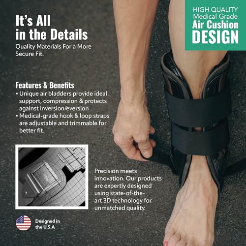 AnklePro Air Cushion Stirrup Ankle Brace, 3-Strap, Reg. - Black - color: Black, size: Regular