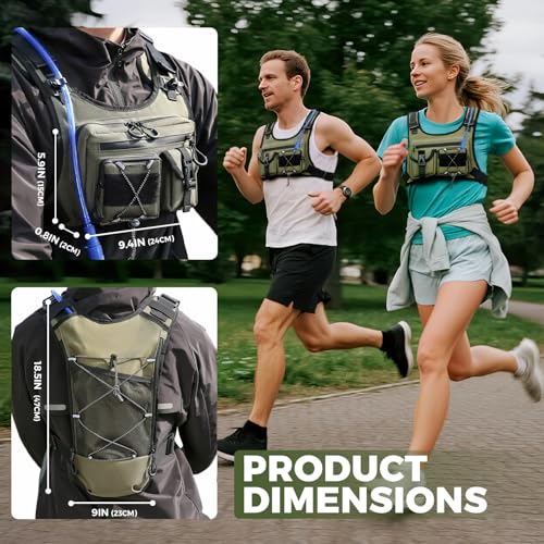 Criuage USA Patent Running Hydration Vest Backpack, Lightweight Chest Pack with 2.0L Water Bladder Bag Daypack for Hiking Running Cycling Race Marathon for Women Men - color: Olive