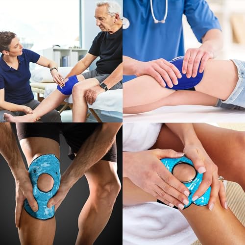 Brookstone Knee Ice Pack Wrap with Silica Beads - Hot & Cold Therapy for Pain Relief - Reusable Ice Packs for Knees for Swelling, Injuries & Post-Surgery Recovery, Ideal Mothers Day Gift, Azure Blue - color: Azure Blue