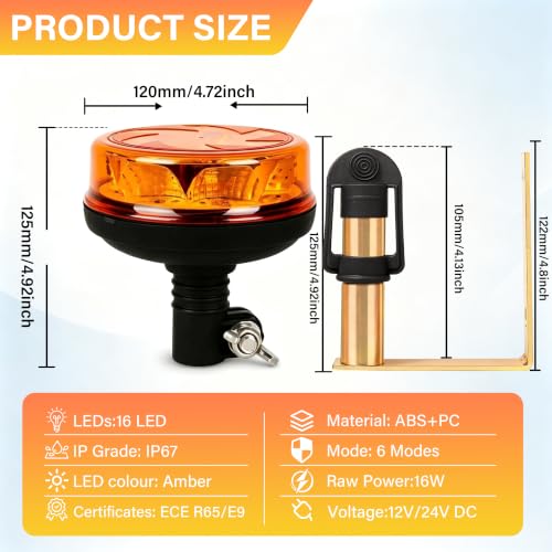 1Pcs Led Beacon Light Amber Strobe Lights with U Shape Metal Bracket - color: Beacon Light +U Shape Bracket