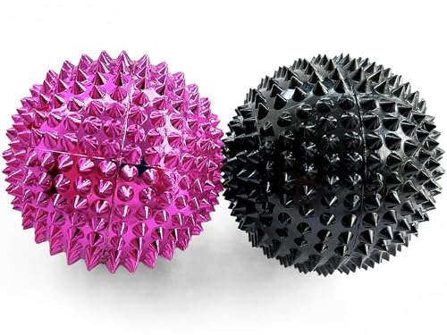 2X Spiky DBT Skill Balls | Magnetic Stress Relief Balls | Spiky Massage Balls for Relaxation, Tension Release, Focus & Mobility (Black/Pink, 2 Inch) - color: Black/Pink, size: 2 inches