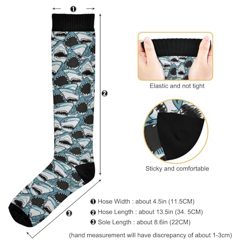 Compression Socks for Women & Men Knee High Socks - color: Angry Shark