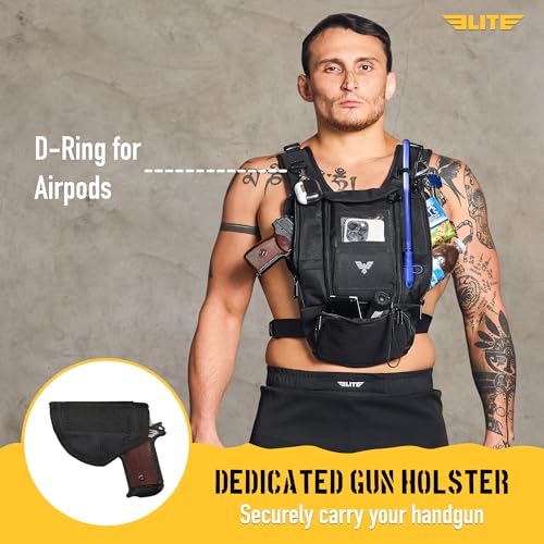 Elite Hydra Running Chest Pack w/ Phone Holder Touch Friendly, Camera Pocket for Men/Women Lightweight Hydration Vest Chest Rig w/ Water Bladder for Marathon, Cycling, ADV Camping, Skiing - size: Large